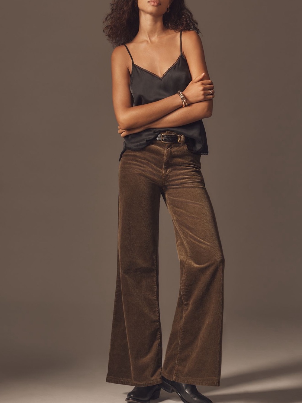 Anthropologie Robbie Corduroy High-Rise Flare Jeans by Pilcro Size 31 Tall Moss
